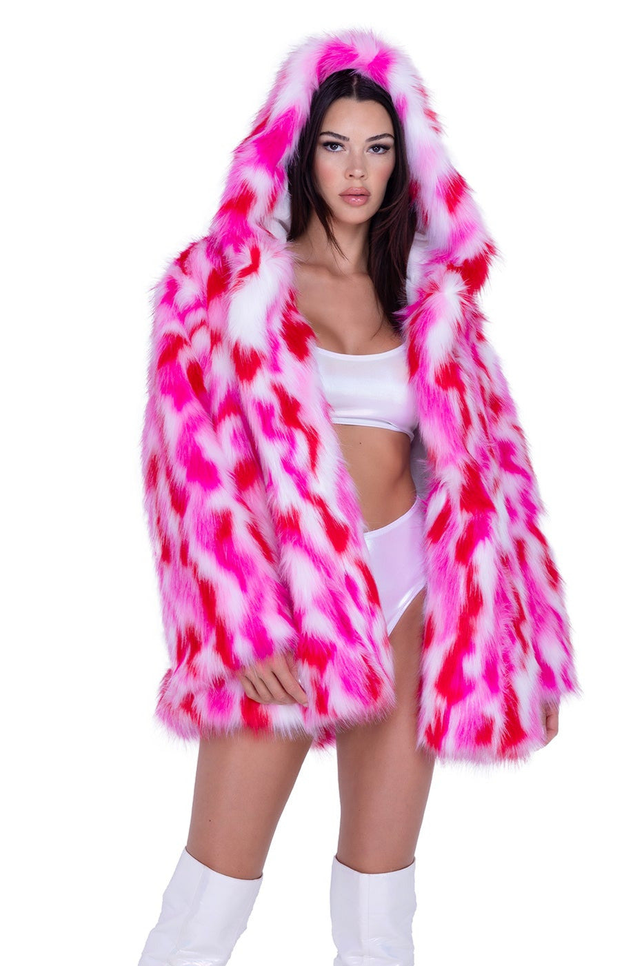 Thigh-High Hooded Fur Coat