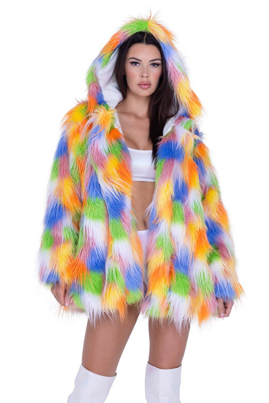 Thigh-High Hooded Fur Coat