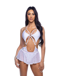6683 - Bedazzled Strappy Romper with Rhinestone Detail