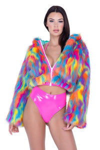 FE295 - Cropped Hooded Fur Jacket