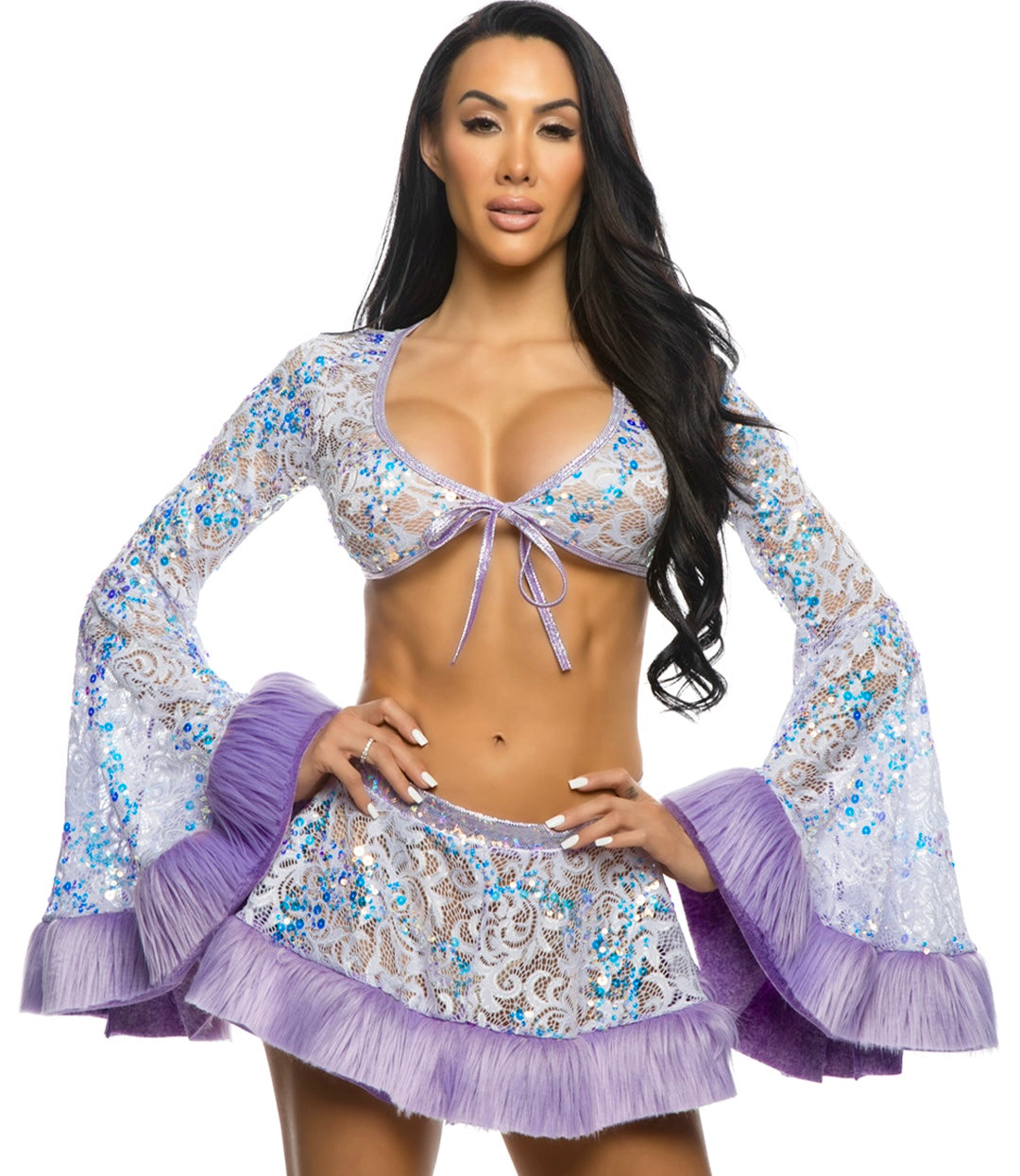 JR175 - Sequin Faux Fur Trimmed Skirt