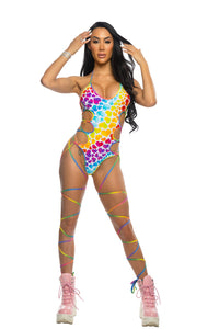 JR207 - Rainbow Heart Leg-Wrap Bodysuit