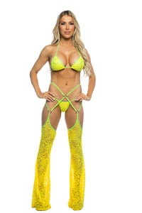 JR238 - Stretch Lace 3Pc Bikini & Chaps Set