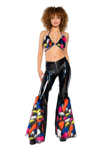 JR222 - Holo PVC/Faux Fur Bell-Bottom Pant